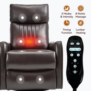 English Elm Blue Fabric Swivel Rocker Recliner with Massage Heat Nodes for Living Room Comfort Brown Pu W1803P321813