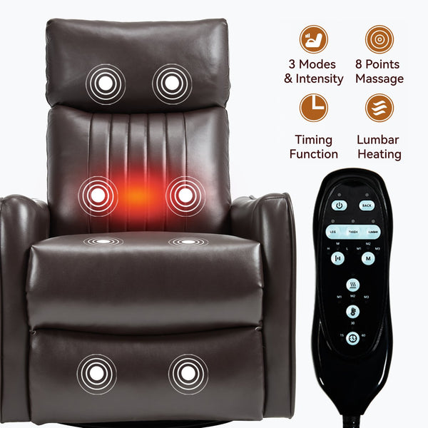 English Elm Blue Fabric Swivel Rocker Recliner with Massage Heat Nodes for Living Room Comfort Brown Pu W1803P321813