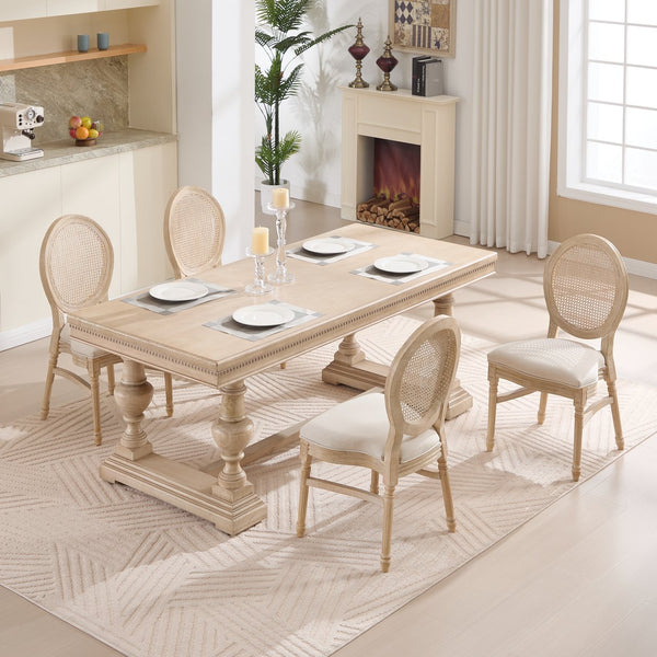 English Elm French Country Dining Chairs Set Of 2 - Upholstered Rattan Back, Stackable, Elegant For Any Space W3426P322684