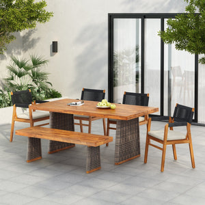 English Elm Christopher Knight Home® - Outdoor 6-Piece Acacia Wood Dining Set With Rattan Legs, Cushions, And Stylish Weather Resistance N773OD00043B