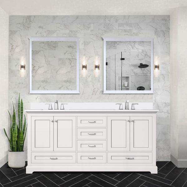 English Elm White 72" Double Bath Vanity with Cultured Marble Top, Solid Wood Frame, Soft-Close Drawers, Storage B2731P258392