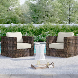 English Elm Set of 2 All-Weather Outdoor Chairs with Cushions, Fully Assembled Patio Club Chairs, Gray Wicker Durable Finish B120S00096