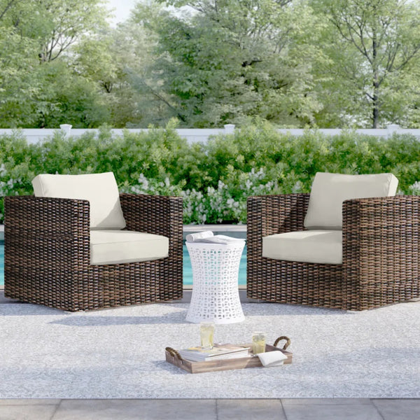 English Elm Set of 2 All-Weather Outdoor Chairs with Cushions, Fully Assembled Patio Club Chairs, Gray Wicker Durable Finish B120S00096