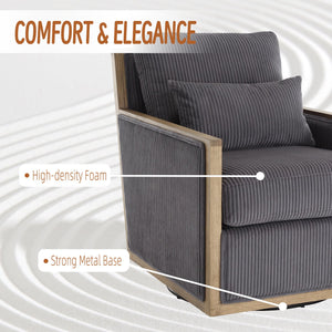 English Elm Corduroy Swivel Barrel Chair with Plush Foam Cushion, 360° Metal Base, Durable Hardwood Frame, Cozy Sitting Experience Dark Gray W395P209395