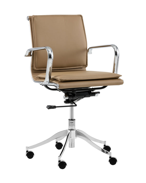 Sunpan Morgan Office Chair - Comfortable Faux Leather Design with Stainless Steel Frame for Modern Workspaces Tan