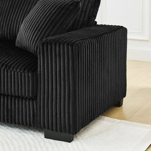 English Elm 2109-r-sofa-blk Convertible Corduroy Sectional Loveseat with Chaise and Channel Detailing W487P309119