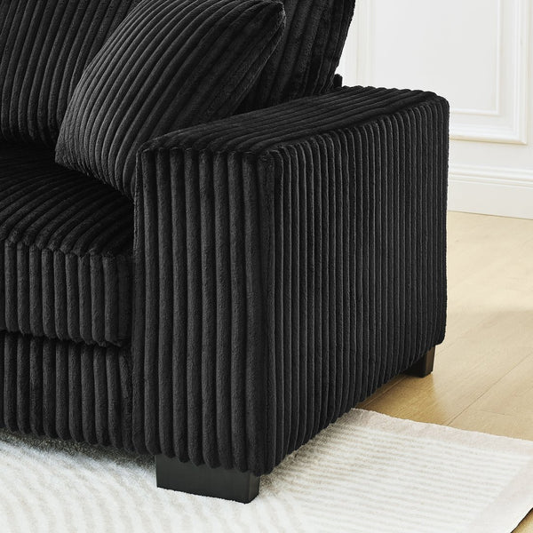 English Elm 2109-r-sofa-blk Convertible Corduroy Sectional Loveseat with Chaise and Channel Detailing W487P309119