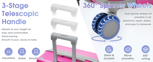 English Elm Luggage 3 Piece Hardshell Abs Set with Spinner Wheels Tsa Lock Travel Ready Pink N730P304620P