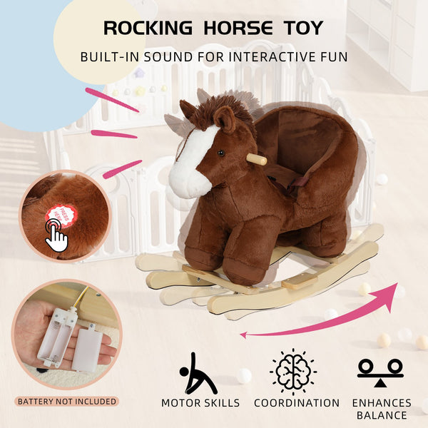 English Elm Kids Plush Rocking Horse Toddler Toy with Sound Box Hand Puppets and Secure Safety Belt W3723P374143