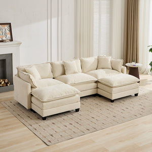 English Elm Cloud Modular Three Seat Sofa Chenille Upholstered with Double Layer Cushions for Living Room Beige W1143S00053