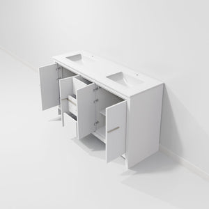 English Elm White Double Bath Vanity 60 In. W X 20 In. D - Stylish Cultured Marble Top, Ample Storage & Soft-Close B2731P259478-GIGA