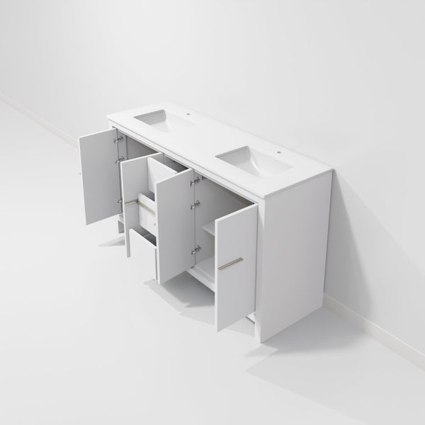 English Elm White Double Bath Vanity 60 In. W X 20 In. D - Stylish Cultured Marble Top, Ample Storage & Soft-Close B2731P259478-GIGA