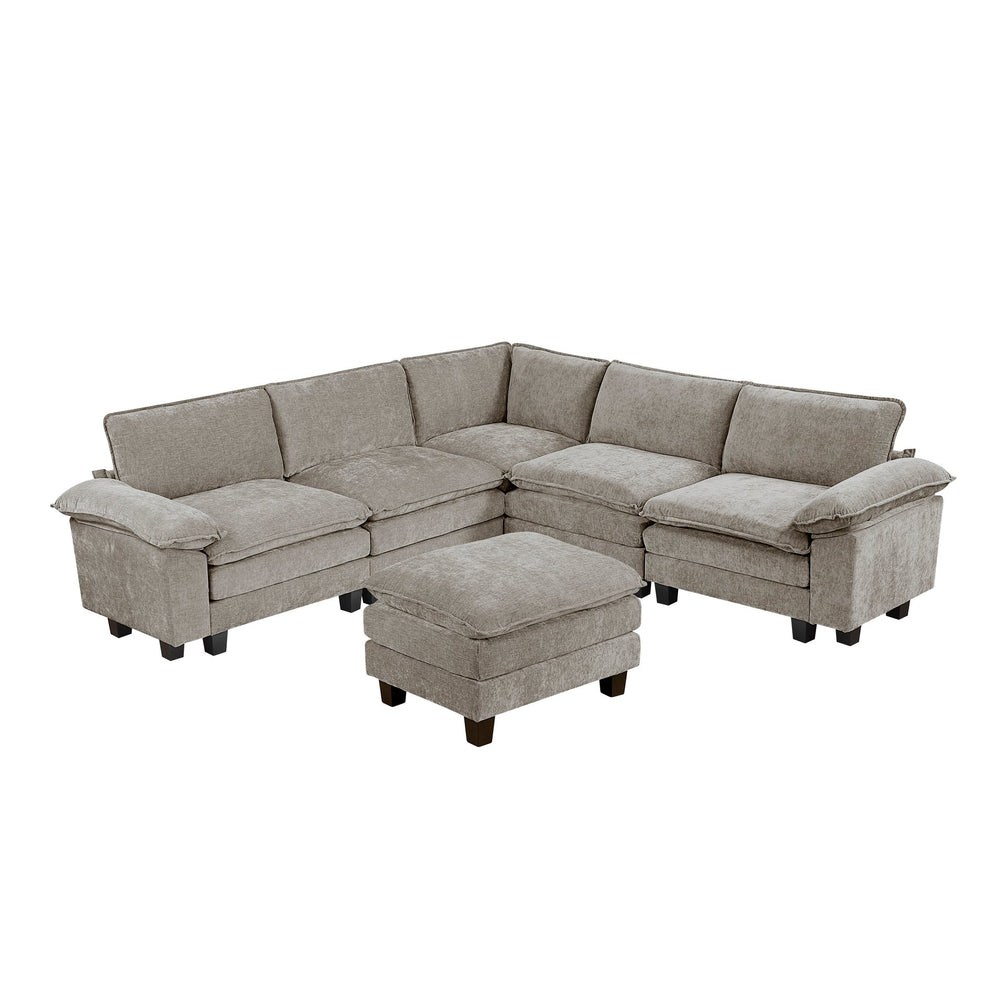English Elm Modern 6-Piece Modular Sectional With Ottoman – Plush Chenille Upholstery For Ultimate Comfort & Style B011S01819
