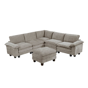 English Elm Modern 6-Piece Modular Sectional With Ottoman – Plush Chenille Upholstery For Ultimate Comfort & Style B011S01819