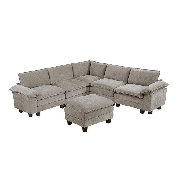 English Elm Modern 6-Piece Modular Sectional With Ottoman – Plush Chenille Upholstery For Ultimate Comfort & Style B011S01819