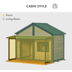 English Elm Dog House Outdoor Raised Fir Wood Cabin with Porch Side Window and Asphalt Roof T3971S00056
