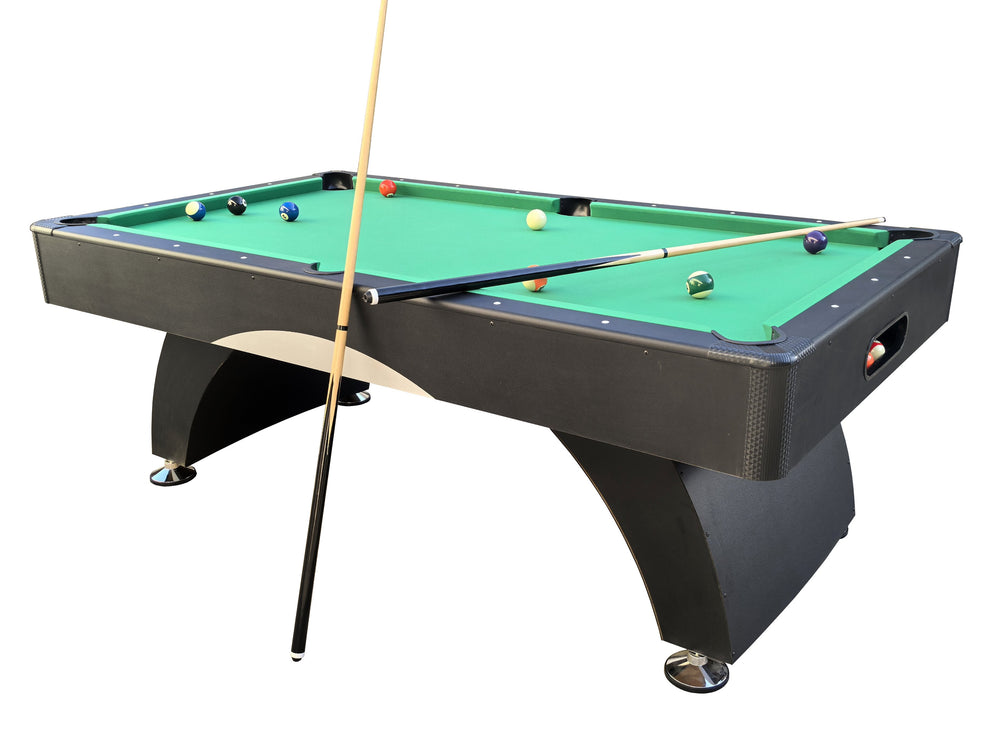 English Elm 7 Foot Billiards Table with Green Velvet Cloth Black Finish and Full Accessory Kit W1936P254168