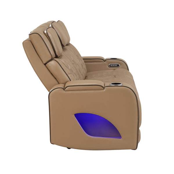 English Elm Fortuner Power Reclining Set with Led Lighting Massage and Faux Leather Seating B009S02223