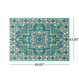 Christopher Knight Home® - Noble House - Houston Outdoor 5'3" X 7' Oriental Area Rug, Ivory and Blue