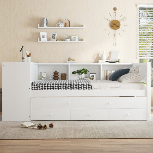 English Elm Twin Size Daybed With Trundle, Stylish Storage & Workspace Solution For Kids, Guests, Or Home Office W1580S00203-GIGA