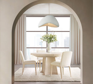 Hooker Furniture Westwood Polished Limestone Round Dining Table With 20" Leaf — Pedestal Base, Modern Oak Veneer 6133-75221-80