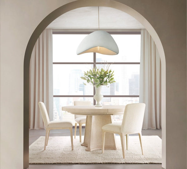 Hooker Furniture Westwood Polished Limestone Round Dining Table With 20" Leaf — Pedestal Base, Modern Oak Veneer 6133-75221-80