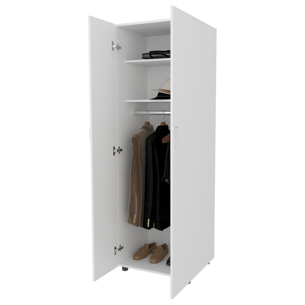 English Elm FM Pisinemo Armoire 2-Door Wardrobe with Hanging Rod, Upper Shelves, White Melamine Finish, 71"H B128S00049