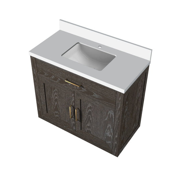 English Elm Brown Oak 36" Single Bath Vanity With Cultured Marble Top - Stylish Storage & Soft-Close Design B2731P257666
