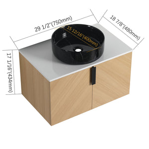 English Elm 30" Bathroom Vanity With Wall-Mounted Design, Ceramic Vessel Sink & Soft-Close Doors For Modern Homes W999S00447
