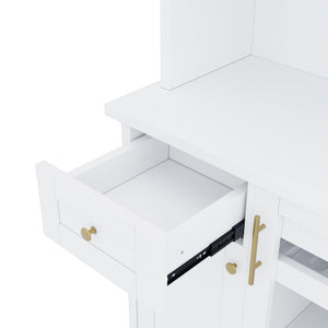 English Elm Topmax Farmhouse Buffet Hutch with Wine Rack Shaker Glass Pantry Cabinet White N717P327043K