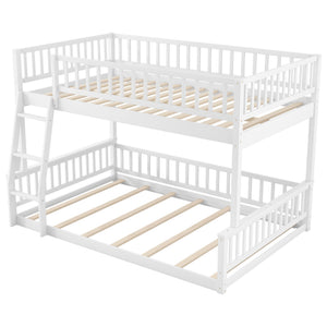 English Elm Full Xl Over Queen Bunk Bed Pine Frame with Guardrails Ladder and Slat Support White GX000450AAK