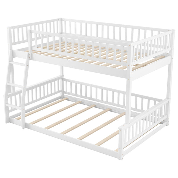 English Elm Full Xl Over Queen Bunk Bed Pine Frame with Guardrails Ladder and Slat Support White GX000450AAK