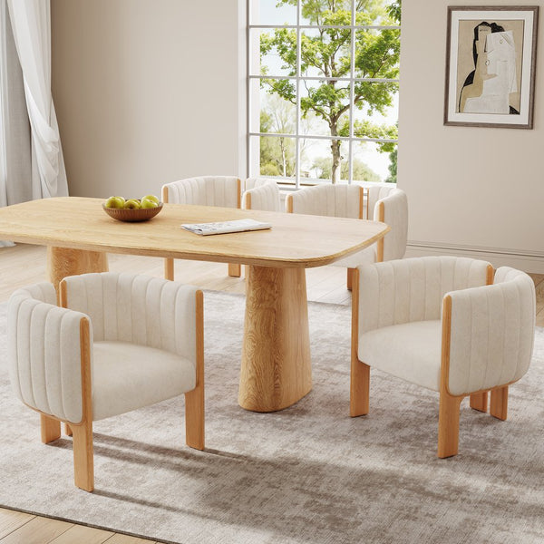 English Elm Dining Chair Set of 4 Olive Boucle Upholstered with Matte Black Rubberwood Legs N779P341494B-2
