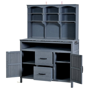 English Elm (with Hutch) Topmax Solid Fir Outdoor Potting Bench Station Cabinets Drawers Patio Garden Gray N717P404332E
