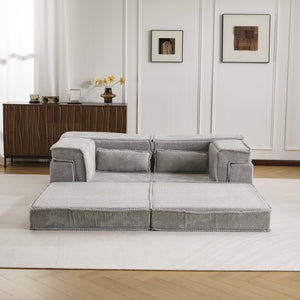 English Elm Compression Modular Floor Sofa Bed - Versatile, No Assembly, Soft Fleece, Memory Foam Loveseat, Light Grey W3723P377153