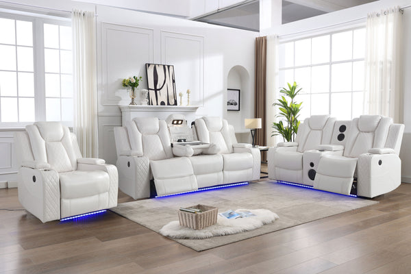 English Elm M070 Power Reclining Sofa with Led Lighting Usb Charging and Faux Leather Seating White W1805S00152