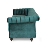 Christopher Knight Home® - Noble House - - 84-Inch Teal 3-Seater Velvet Sofa – Button Tufted With Nailhead Trim, Curved Backrest, And Rolled Arms, Stylish And Elegant Couch For Modern Living Rooms, Durable Upholstery, Luxury Design