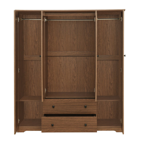 English Elm 4 Door Wardrobe Armoire Closet with 2 Drawers Rustic Pine & MDF Storage Cabinet with Shelves and Hanging Space Brown N7090001842D