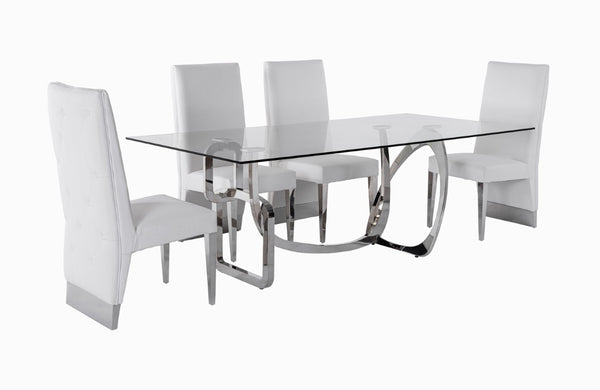 VIG Furniture Adelaide Sculptural Stainless Steel Base Dining Table With 15Mm Tempered Glass Top, Seats 6–8 VGVCT1301S