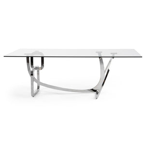 VIG Furniture Adelaide Sculptural Stainless Steel Base Dining Table With 15Mm Tempered Glass Top, Seats 6–8 VGVCT1301S