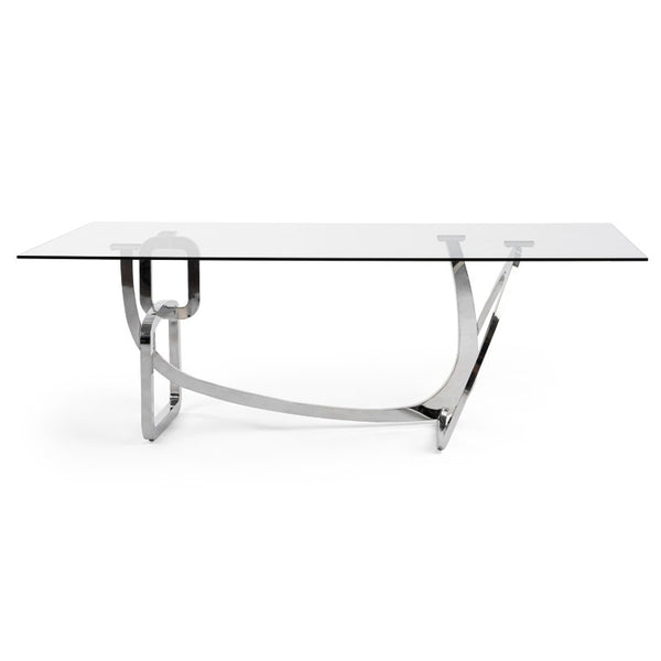 VIG Furniture Adelaide Sculptural Stainless Steel Base Dining Table With 15Mm Tempered Glass Top, Seats 6–8 VGVCT1301S