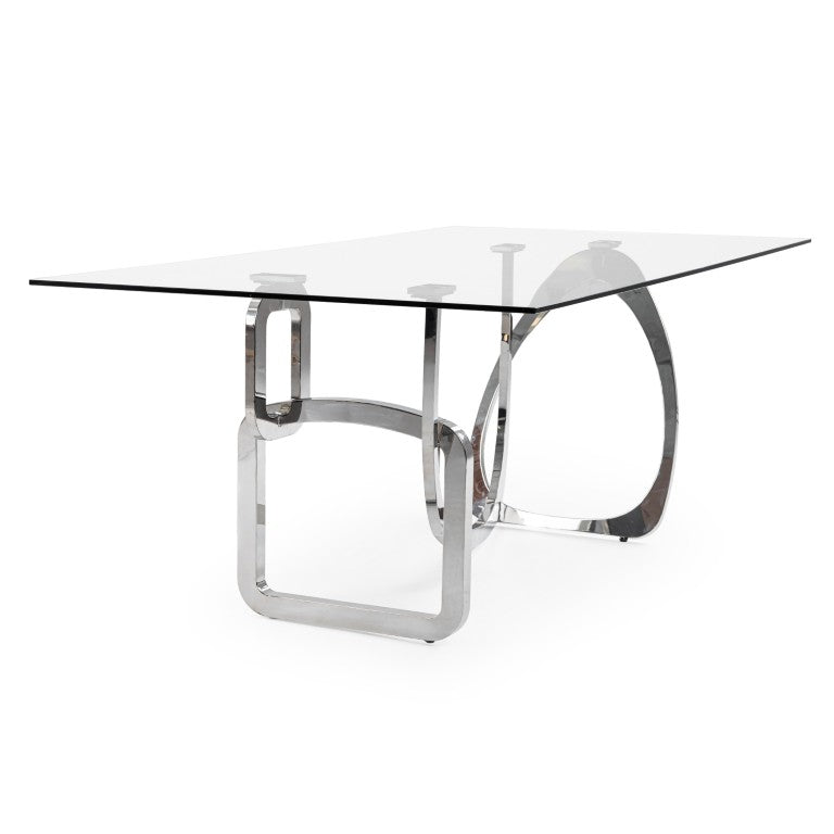 VIG Furniture Adelaide Sculptural Stainless Steel Base Dining Table With 15Mm Tempered Glass Top, Seats 6–8 VGVCT1301S