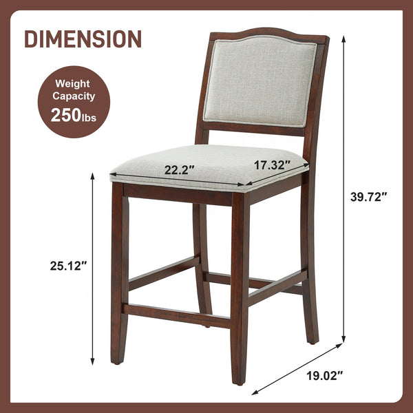 English Elm Counter Height Rubberwood Barstools Set of 2 Upholstered Seats for Kitchen Island Cherry N752P377070C