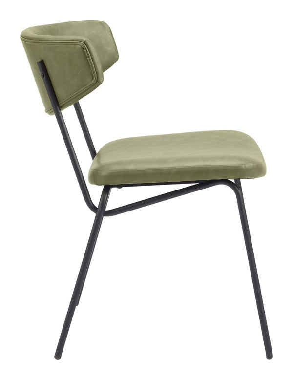Charon Dining Chair Set of 2 - Stylish Green Vinyl Comfort with Steel Frame for Modern Dining Spaces