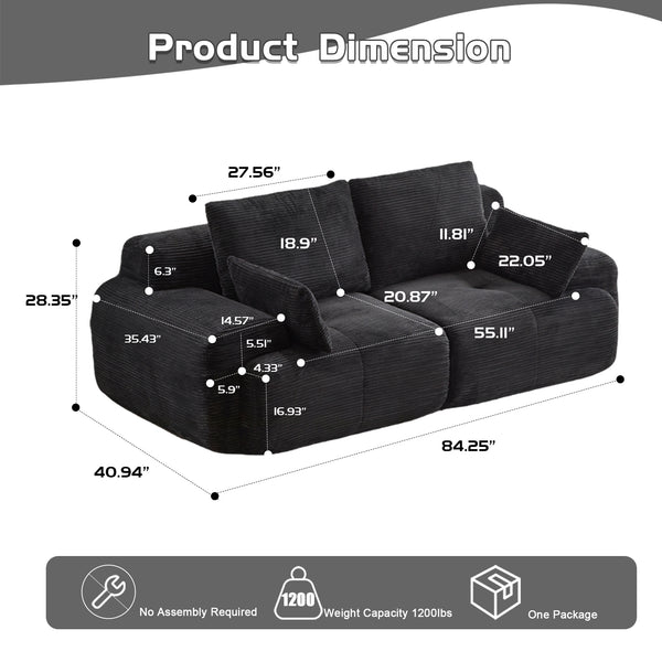 English Elm Modern Memory Foam Compressed Sofa - Pet-Friendly, Modular Loveseat For Living Rooms, Black Corduroy W3723P346963