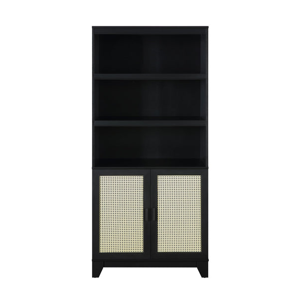 English Elm Sheridan 31" Bookcase Cabinet with 7 Shelves, Soft-Close Doors, Adjustable Shelves, Stylish Legs Black B365P397892