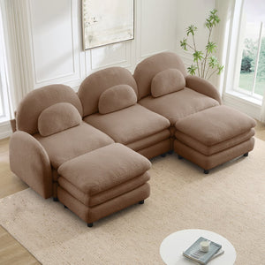 English Elm Teddy Fleece Modular Cloud Sofa Plush Three Seat Sectional with Movable Ottomans Camel W5656S00106