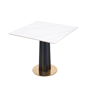 English Elm Modern Square Negotiation Table - 85Cm White Sintered Stone Top, Black Legs & Gold Base For Versatility W1535S00591