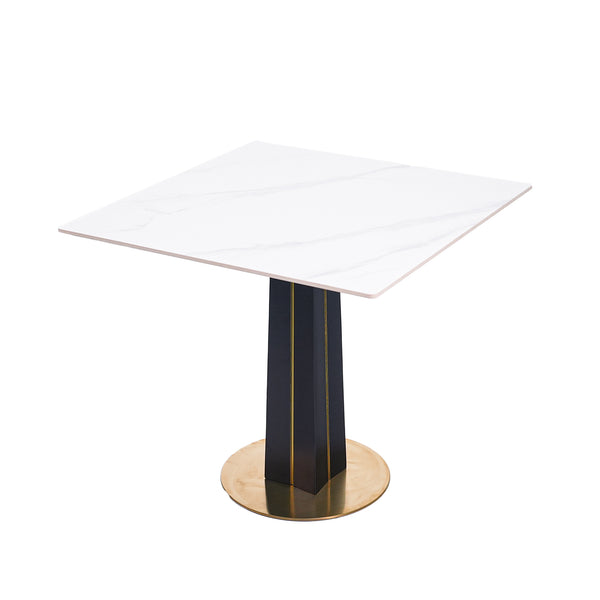 English Elm Modern Square Negotiation Table - 85Cm White Sintered Stone Top, Black Legs & Gold Base For Versatility W1535S00591