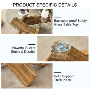 English Elm Circular glass coffee table 33.4" Modern round tempered glass top with wood MDF legs, 130 lb capacity, easy assembly W1151P143350